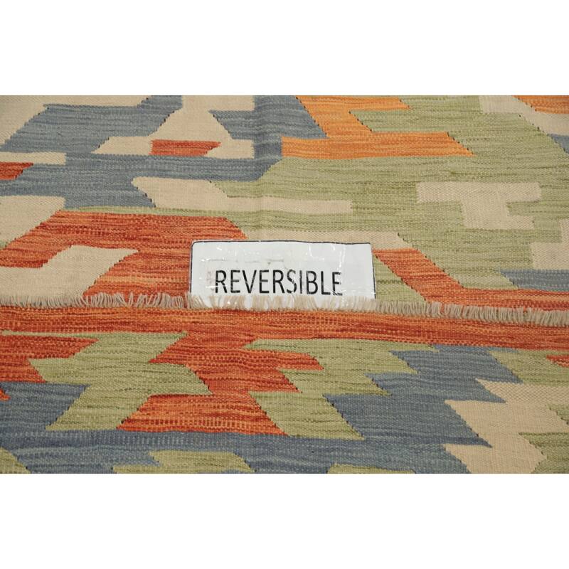 Hand Woven Oriental 100% Wool Carpet Southwestern Geometric Oranges & Rust Kilim Area Rug - 9' 9'' X 6' 6''