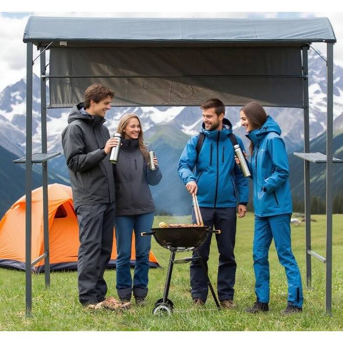 GDFStudio - Outdoor 8'x4.5' Grill Gazebo BBQ Canopy with UV & Water Resistant - Black