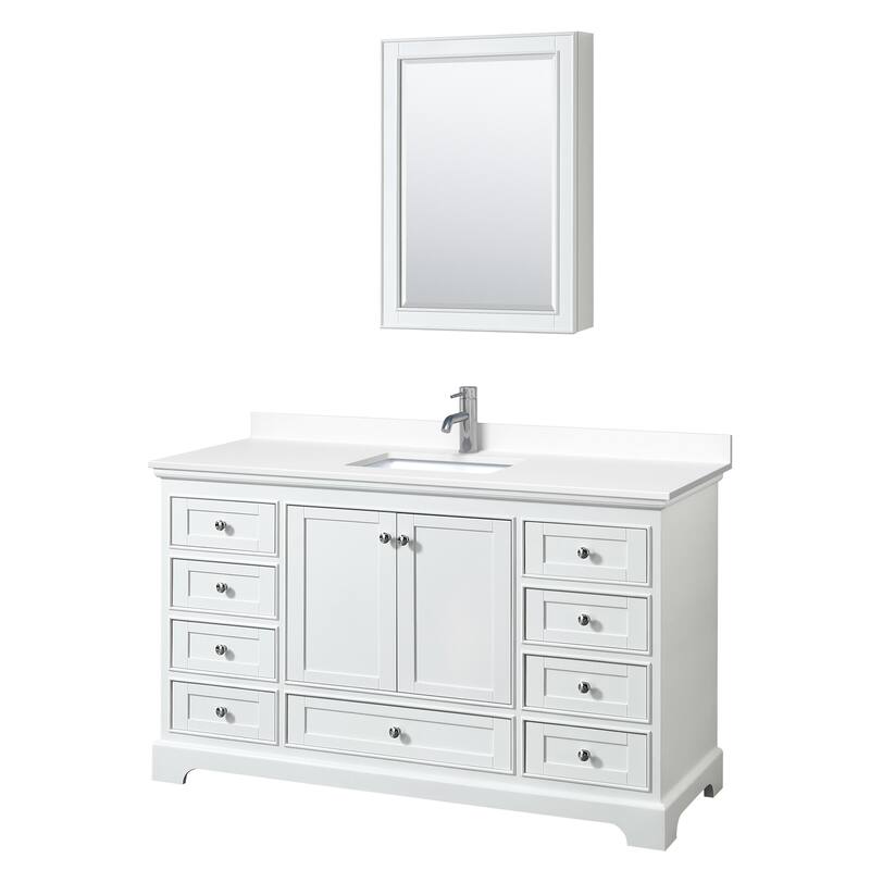 Wyndham Collection Deborah 60" Free Standing Single Basin Vanity Set - White / White Cultured Marble Top / Polished