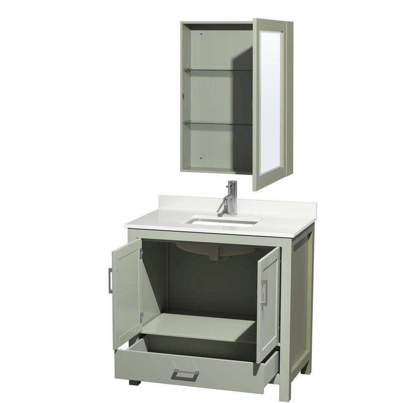 Sheffield 36-inch Single Vanity, Single Hole Quartz Top, Med Cabinet