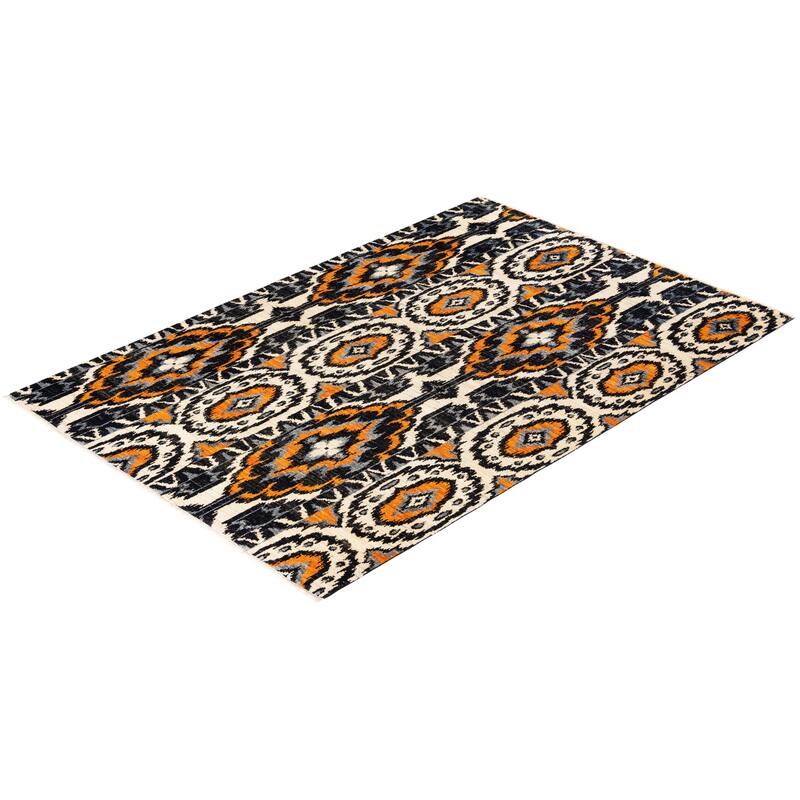 Overton Hand Knotted Wool Vintage Inspired Modern Contemporary Modern Black Area Rug - 6' 2" x 9' 5"