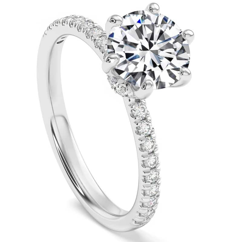 2Ct Round Cut Moissanite & Diamond Ring in Gold With Side Halo