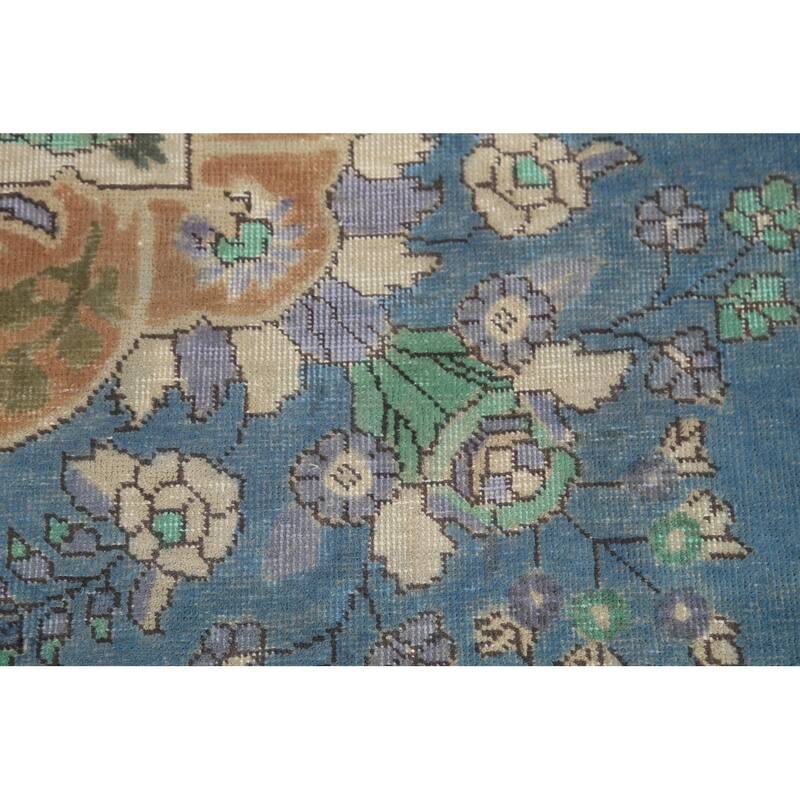 Blue Tabriz Persian Vintage Rug Hand-Knotted Wool Carpet - 9'6"x 12'9"
