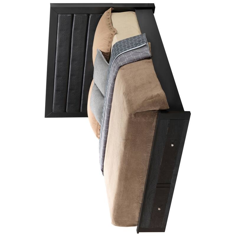 Solid Padded Upholstered Panel Queen Bed with Drawers - 87" - Black