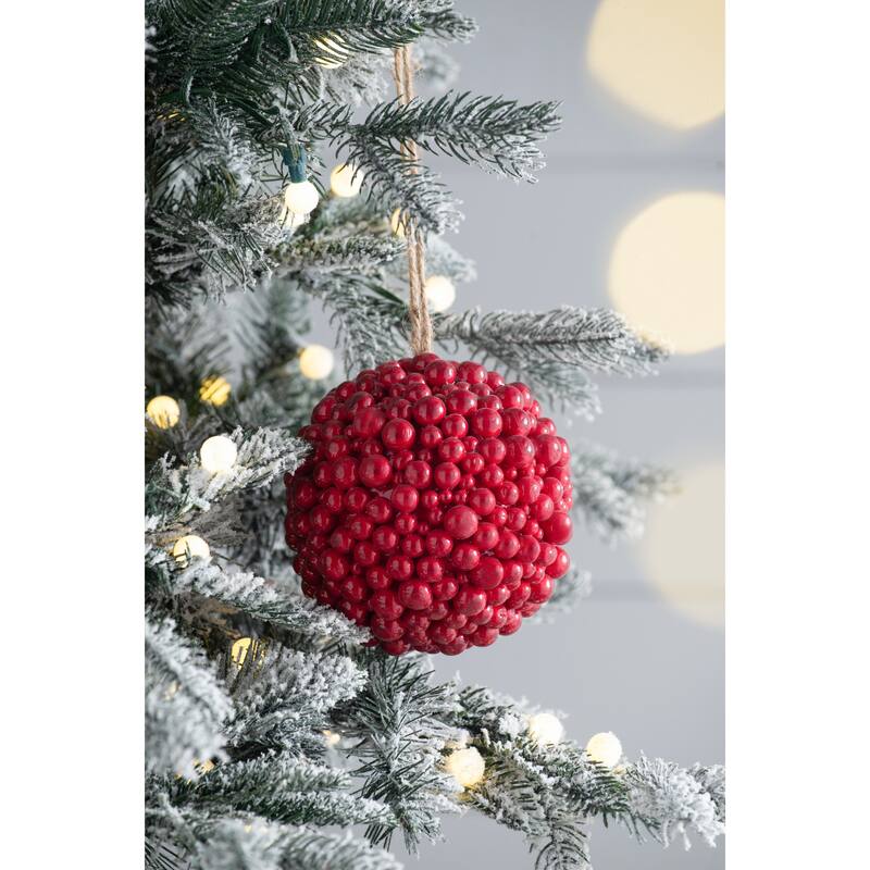 6.5x6.5" Red Berry Ball Ornament, Decorative Hanging Ball Christmas Tree Ornaments for Holiday , Set of 3 - Red