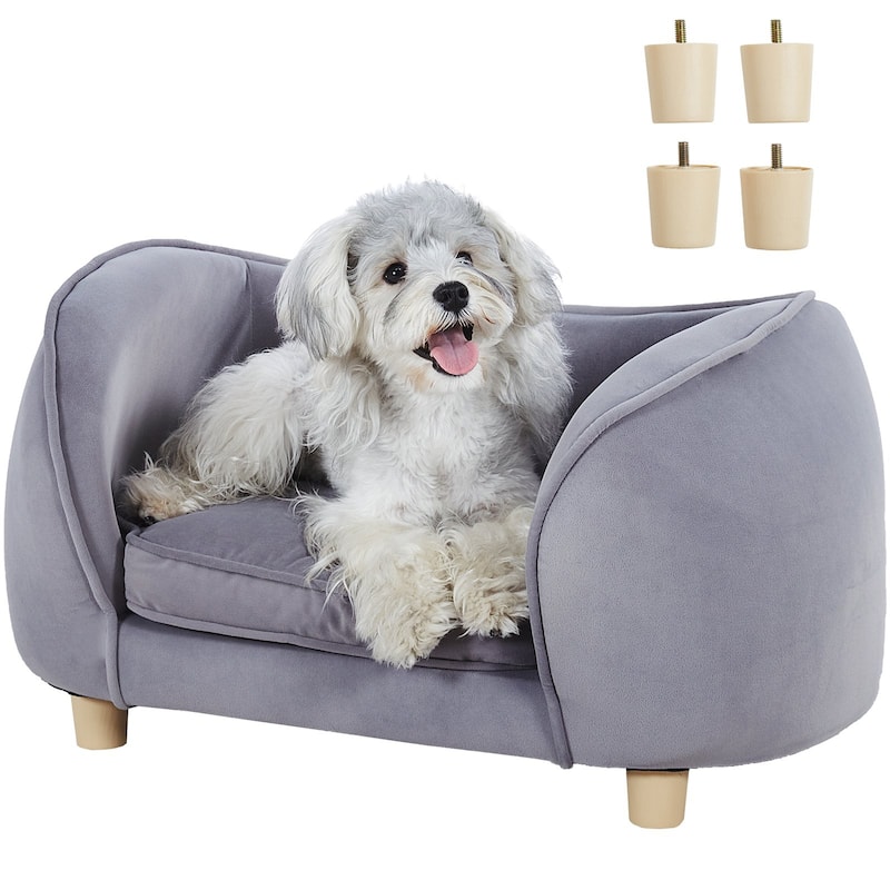 Grey Pet Sofa Dog Couch with Wooden Legs Suitable for Small-Sized Dogs and Cats - 27 x 15 x 15 inch