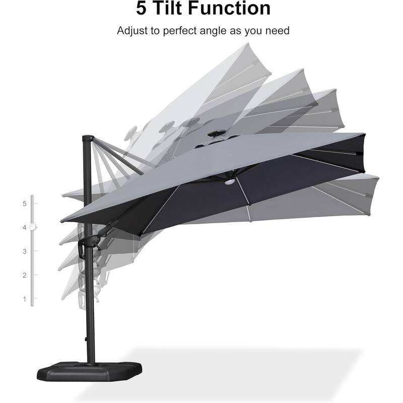 PURPLE LEAF 10 ft Solar Powered LED Patio Cantilever Umbrella with 360-degree Rotation