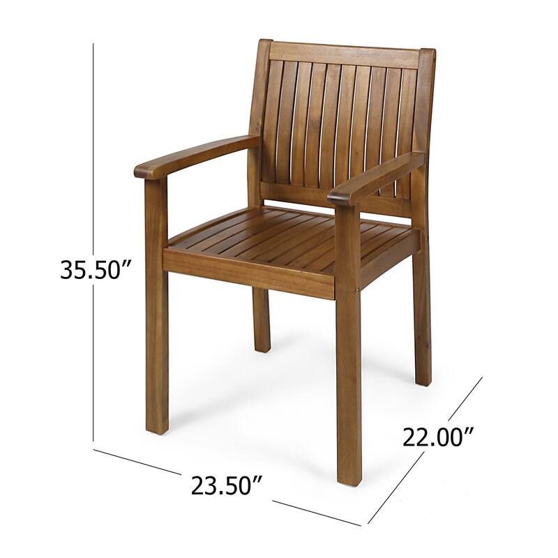 Roomfitters Wilson Set of 2 Outdoor Dining Chairs, Rustic Solid Acacia Wood with Slat Paneling, Teak