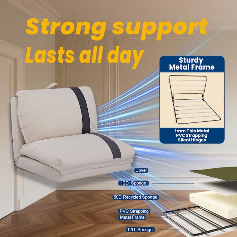 Floor Sofa Bed with 6-Position Adjustable, Sleeper Sofa with 5-Second Foldable, Upholstered Bean Bag Base & Pillow