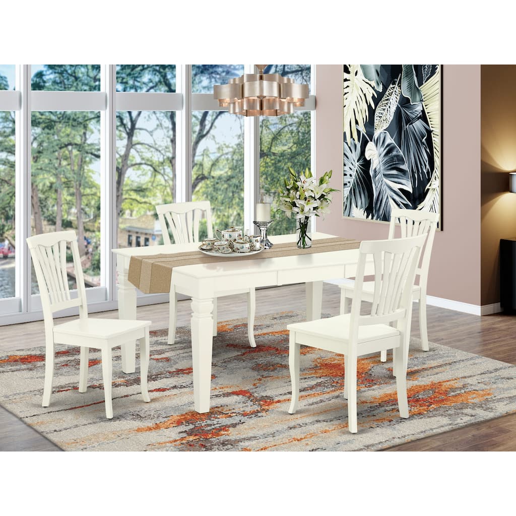 East West Furniture Dining Set- a Dining Table and Wood Seat Chairs, Linen White(Pieces Options)