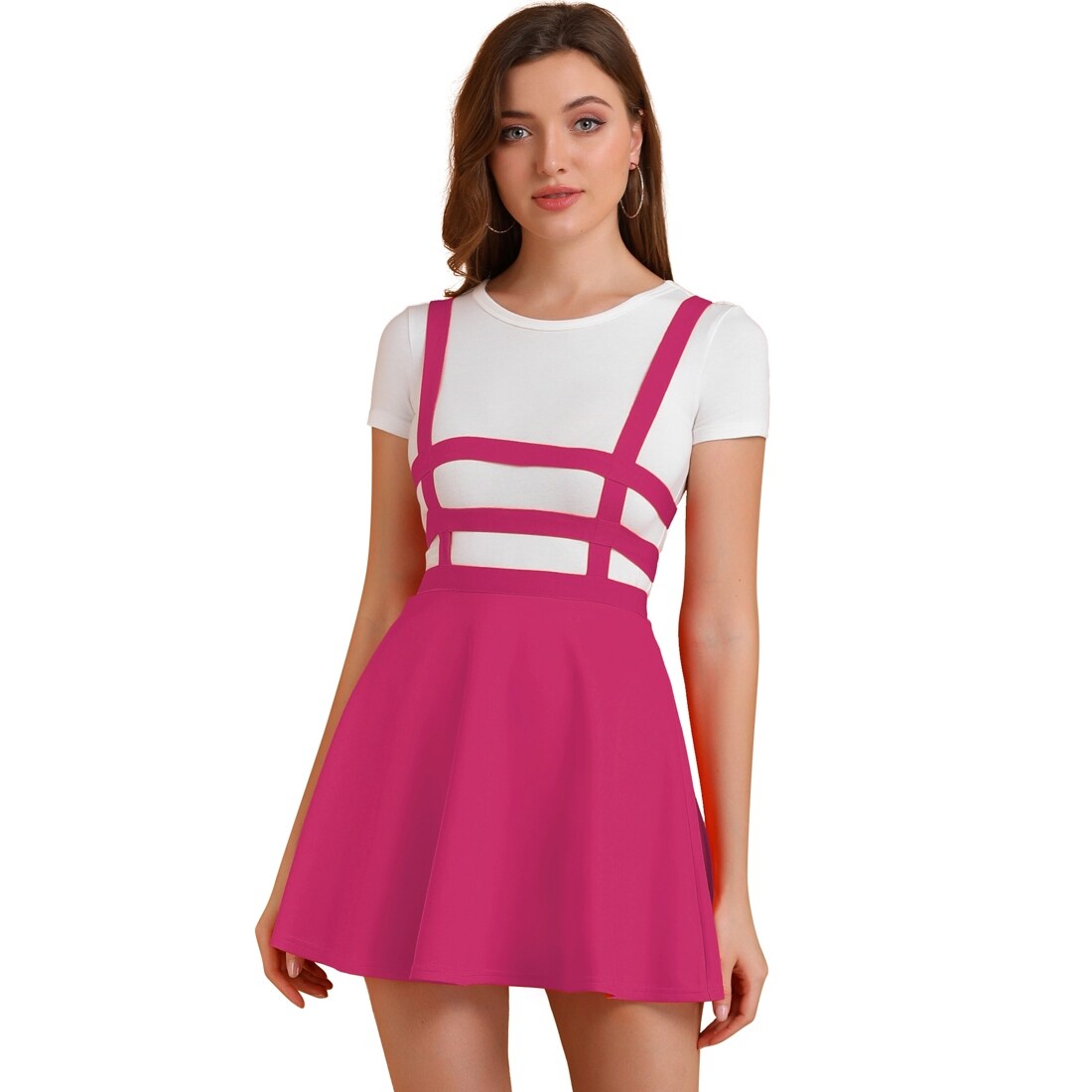 womens pleated short braces skirt pink