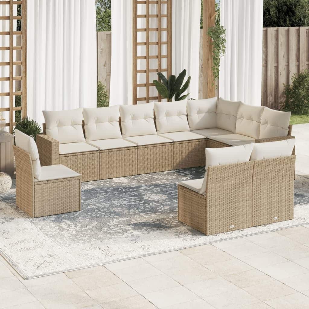 vidaXL Garden Sofa Set Beige PE rattan Large Adjustable Feet - 24.4 x 25.8 x 27.2