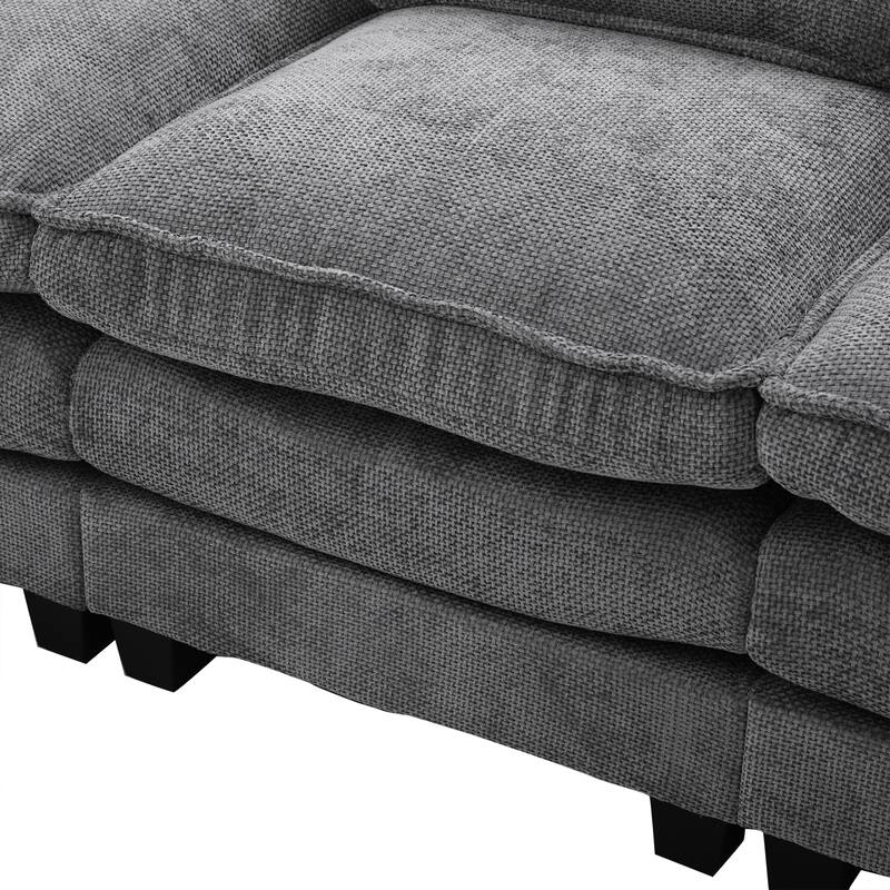 Chenille U-shape Sectional Sofa with Chaise and Storage Ottoman, Modular Couch with USB/Type-C Ports, Side Pockets, Phone Holder