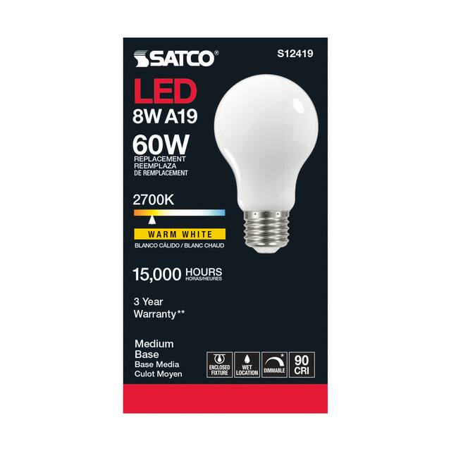 8.2 Watt LED A19 Soft White Medium Base 2700K 90 CRI 120 Volt