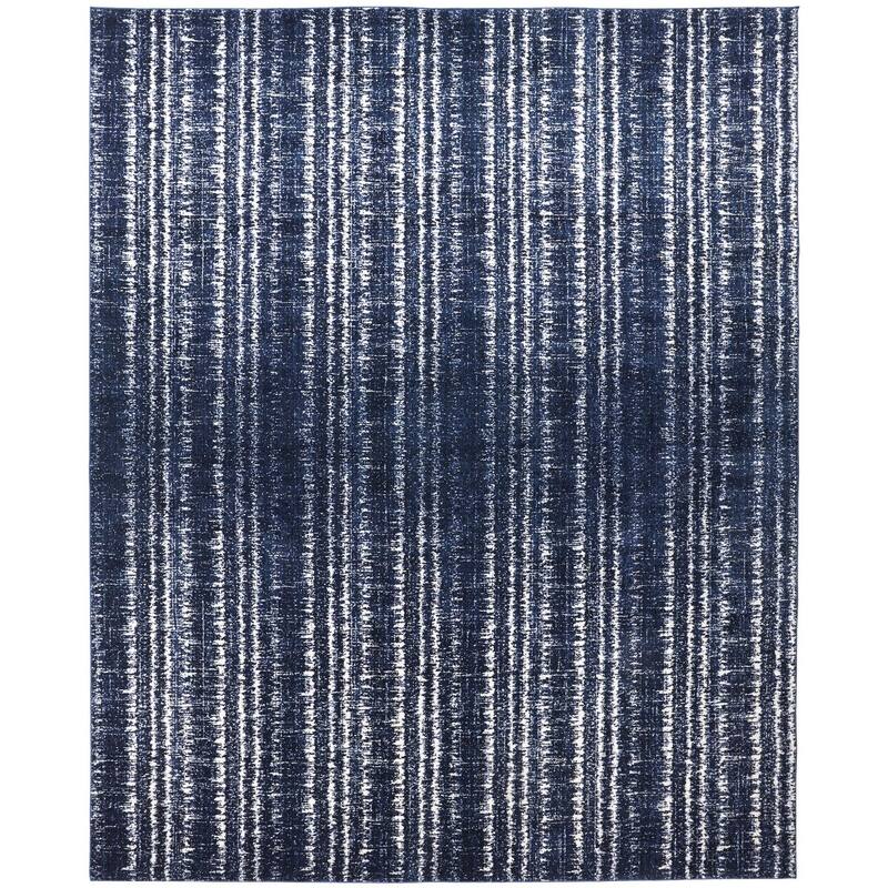 Meera Coastal Inspired Striated Transitional Casual Area Rug - 5' x 8' - Midnight Navy Blue/Ivory