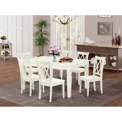 Rectangular Dining Table Set 7Pc - 42x60 Inch Table with 6 Double X Back Chairs - Kitchen Dining Room Set