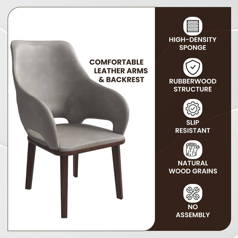 LeisureMod Vivara Leather Upholstered Dining Chair with Padded Seat - Mid-Century Arm Chair for Home Office Bar & Kitchen