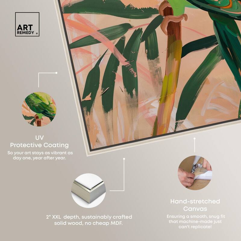 Coral and Green Parrot Canvas by Art Remedy
