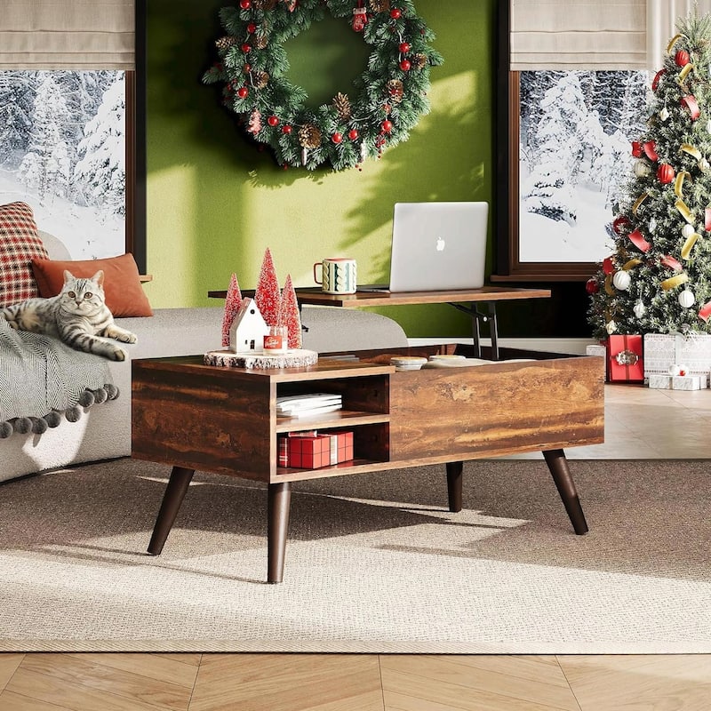 ​Multi-Functional Coffee Table - Lift Top with Storage Shelf - Natural