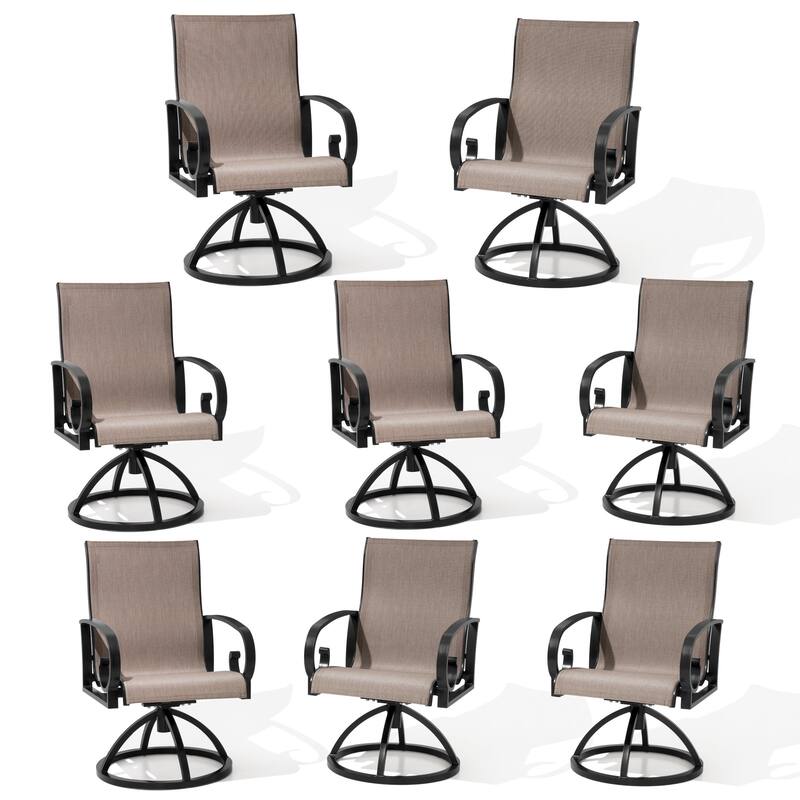 Outdoor Patio Swivel Dining Chairs with Sunbrella Textilene Mesh Fabric - Augustine Ashe - 8PC