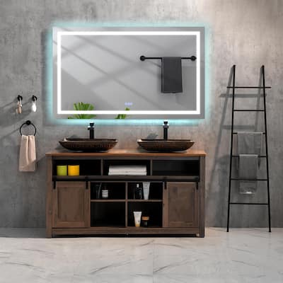 72x30 Inch Frameless LED Single Bathroom Wall Mirrors With 3 Color Lights Rectangle Wall Vanity Mirror