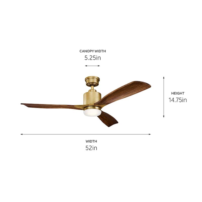 Kichler Lighting Ridley II Collection 52-inch Natural Brass LED Ceiling Fan