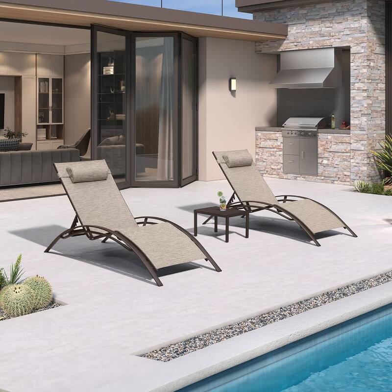 PURPLE LEAF Patio Chaise Lounge Chair Aluminum Recliner with Side Table - Ivory Granite(Oversize)