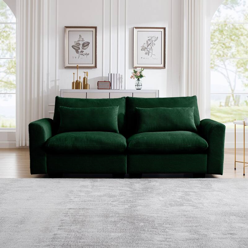 GDFStudio - Windsor Corduroy 2 Seater Sofa with Armrests - Green