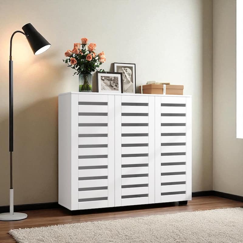 Louvered Shoe Cabinet, 5-Tier Wooden Shoe Storage with Adjustable Shelves, Entryway Hallway Shoe Rack Organizer, 44.9" Wide