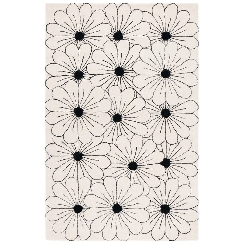 SAFAVIEH Handmade Soho Jenilee Daisies N.Z. Wool Rug - 5' x 8' - Ivory/Black
