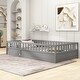preview thumbnail 2 of 35, Twin Size Wooden Floor Bed, Integral Construction with High Security Barrier, Door, Support Slats for Kids' Play and Sleep, Grey