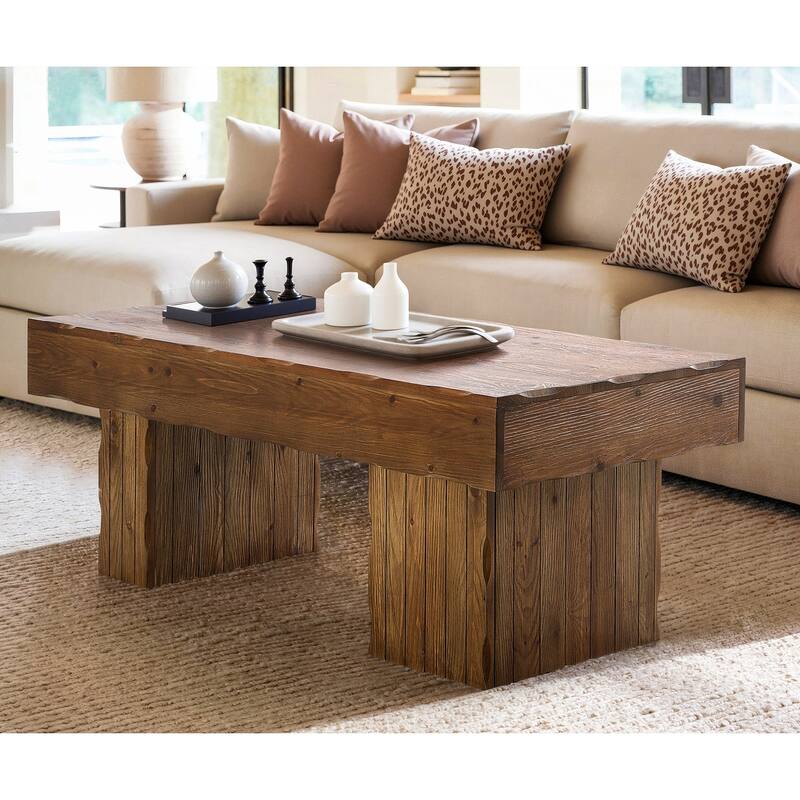 Farmhouse Coffee Table, 47 Inches Solid Wood Center Tables with Base