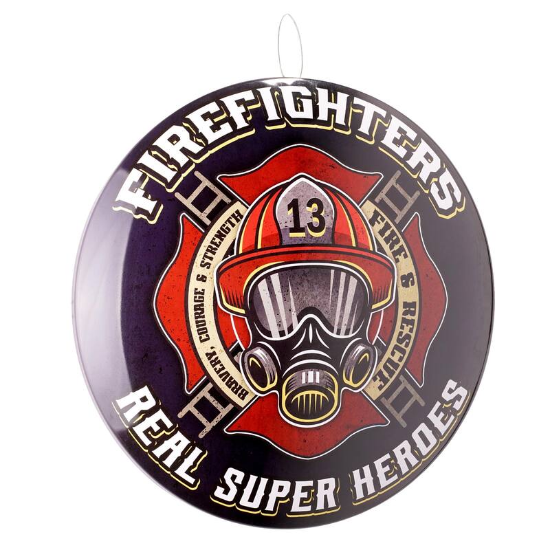 Firefighters Real Super Heroes Dome Metal Sign - 15.5" - 15.75" H x 15.75" L x 2.25" D - 15.75" H x 15.75" L x 2.25" D