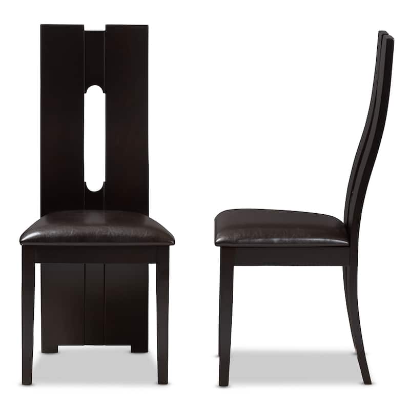 Modern Faux Leather Dining Chairs - Dark Brown Upholstered Set - Rustic Style Seating - 40.94