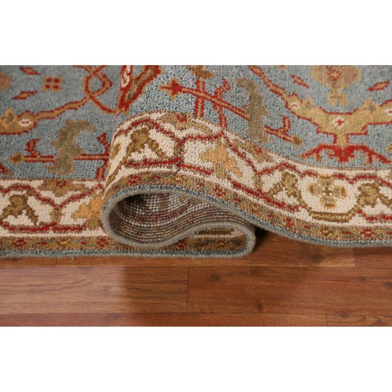 Light Blue Floral Oushak Indian Runner Rug Handmade Wool Carpet - 2'6"x 9'6"