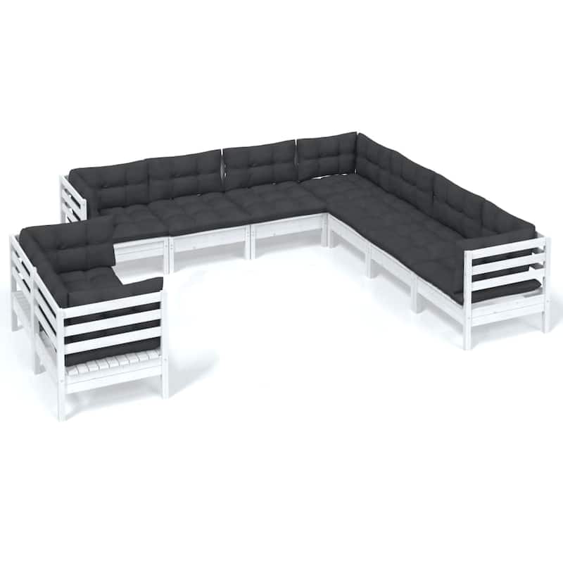 vidaXL Solid Pinewood Patio Lounge Set 9 Piece with Cushions Multi Colors