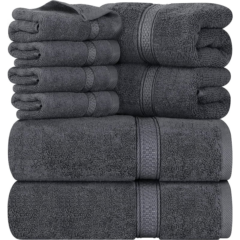 100% Cotton Absorbent 600 GSM - 8 Piece Bathroom Towel Set - 4 Washcloths, 2 Hand Towels, 2 Bath Towels - 27''X54''