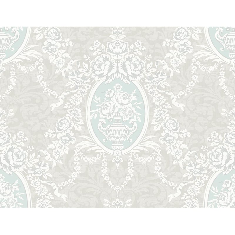 Seabrook Designs Brynn Blooming Cameo Unpasted Wallpaper - 27 in. W x 27 ft. L - Smoke & Blue Mist