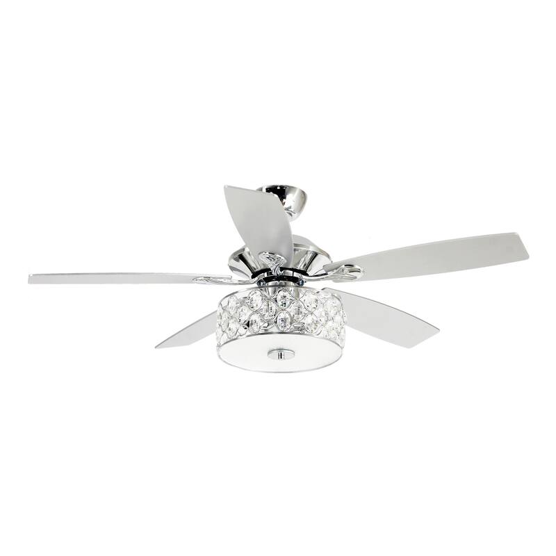 52" Modern 4-Light Chandelier Crystal Ceiling Fan with Remote