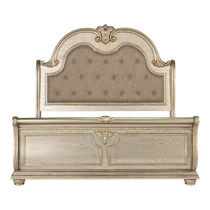 Furniture of America Etane Traditional Solid Wood Sleigh Bed with Tufted Leatherette Headboard
