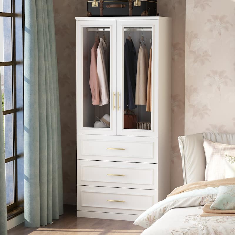 74.8"H Modular Armoire&Wardrobe Storage Closet Cabinet Organizer White - 31.7"W/Glass Door