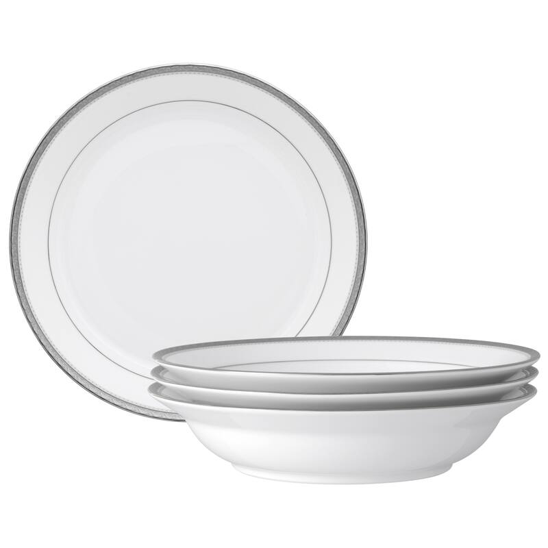 Charlotta Platinum Set of 4 Rim Dinner Bowls, 10", 25 oz.