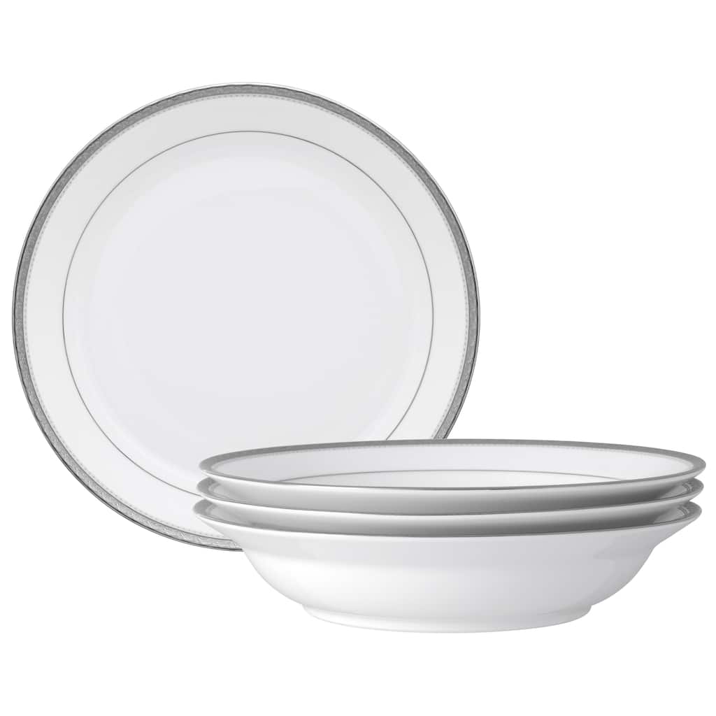 Charlotta Platinum Set of 4 Rim Dinner Bowls, 10", 25 oz.