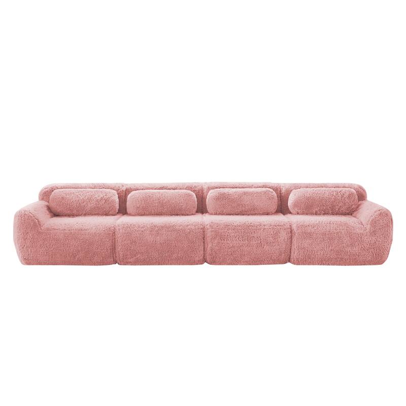 Modular Sectional Sofa, Plush Fabric Boneless Couch with Throw Pillows, 2/3/4-Seater Options, No Assembly