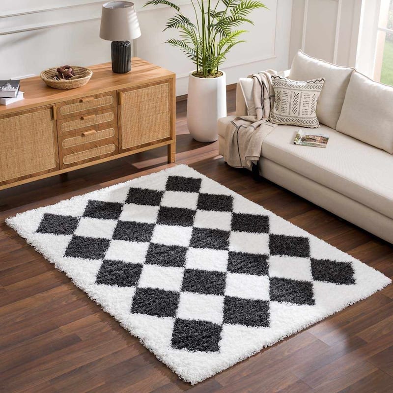 Hauteloom Zahur Living Room, Bedroom Area Rug - High Pile - Beige - 5'3" x 7'3" - 5'3" x 7'3" - Black, White / Zahur