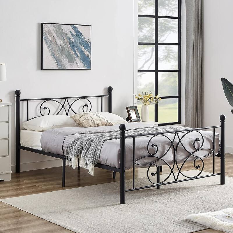 VECELO Metal Black Bed Frame With Headboard, 12" Under-Bed Space