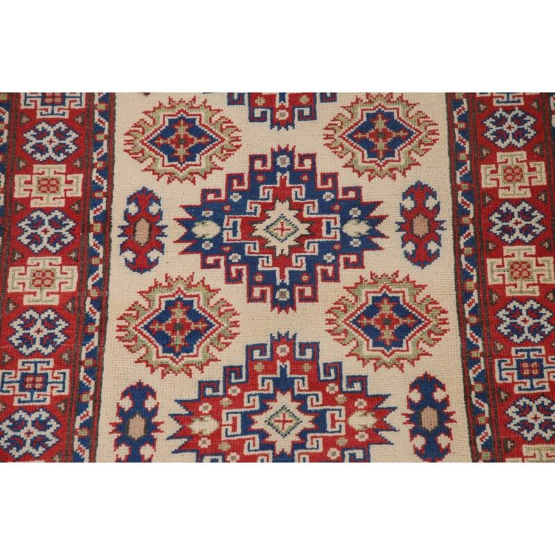 Geometric Kazak Accent Rug Handmade Oriental Wool Carpet - 2'9" x 4'1"