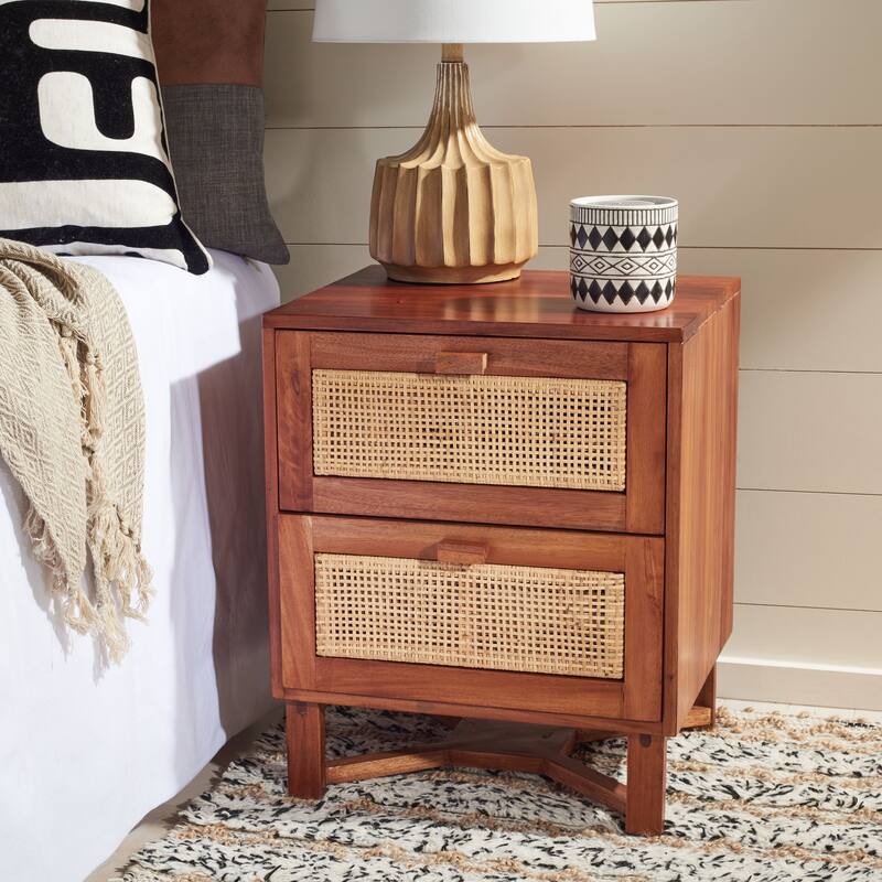 SAFAVIEH Dayana 2-Drawer Rattan Accent Table Nightstand - Natural