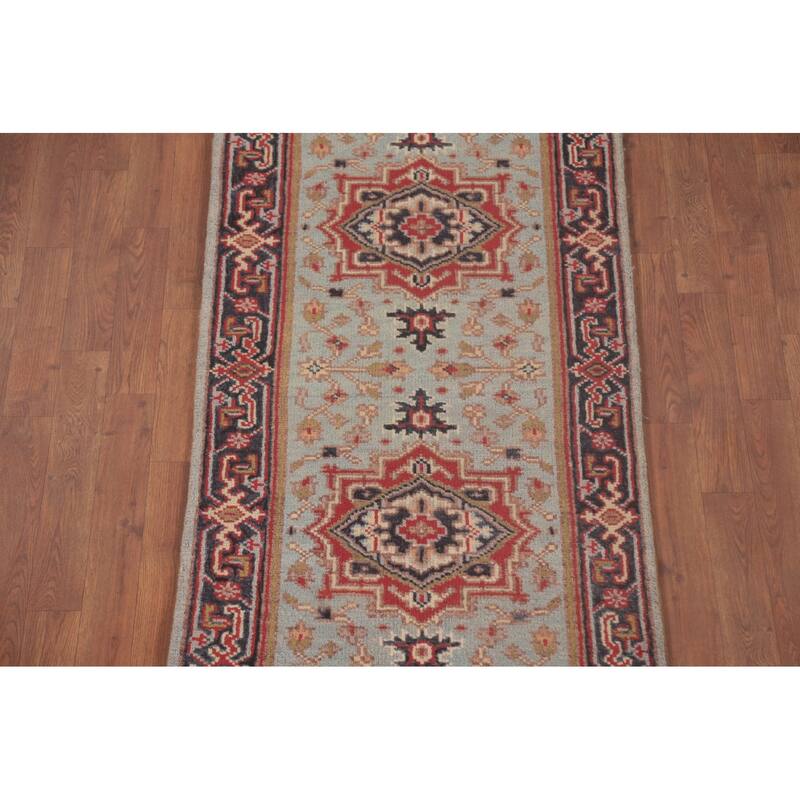 Light Blue Heriz-Serapi Oriental Runner Rug Wool Carpet - 2'6"x 9'10"