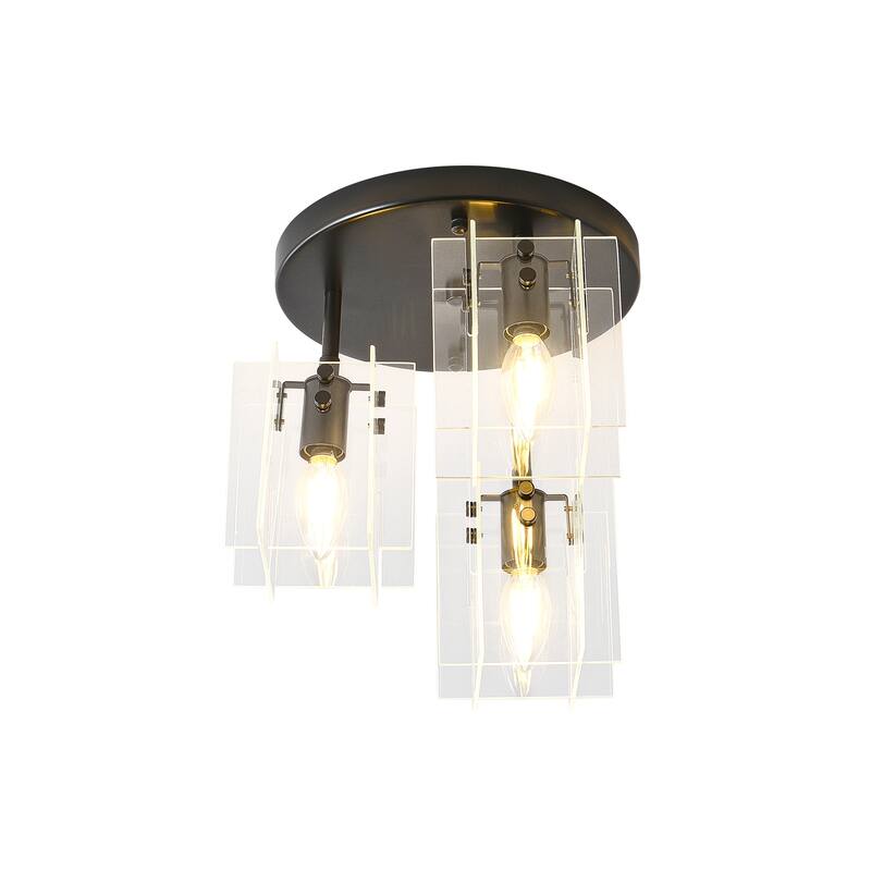3 - Light Black Flush Mount Ceiling Light with Clear Square Shades - Matte Black